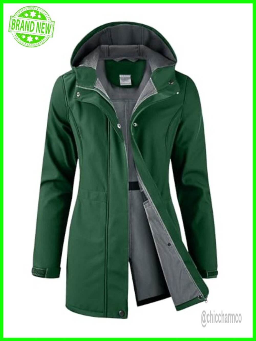 iCreek Women's Softshell Rain Jacket Fleece Lined Hood Waterproof Long Coat